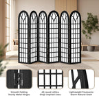 ALeesing Folding Room Divider Privacy Screen Freestanding 6-Panel Shoji Style Wooden Frame Decorative Partition Wall for Bedroom Office Apartment Black