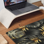 CANFLASHION Gaming Mouse Pad,Large Mouse Pads for Desk,Non-Slip Rubber Base Extended Mousepad,XXL Keyboard Mouse Mat,Stitched Edges Computer Keyboard Desk Pad,35.4x15.8inch,Black Gold Tropical Leaves