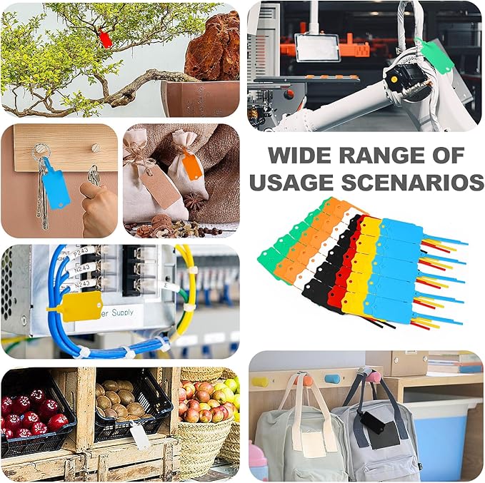 100pcs Blank Plastic Tags for Labeling Reusable Hanging Tags Ties Key Tag Storage Labels Waterproof Plastic Mark Label Writable Hang Sign with One Marker Pen (White)