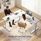 FLEXISPOT L Shaped Standing Desk, 71 x 63 Inch Electric Height Adjustable Corner Desk, Sit Stand Computer Workstation, Preset Controller, Home Office, White Frame with White Top