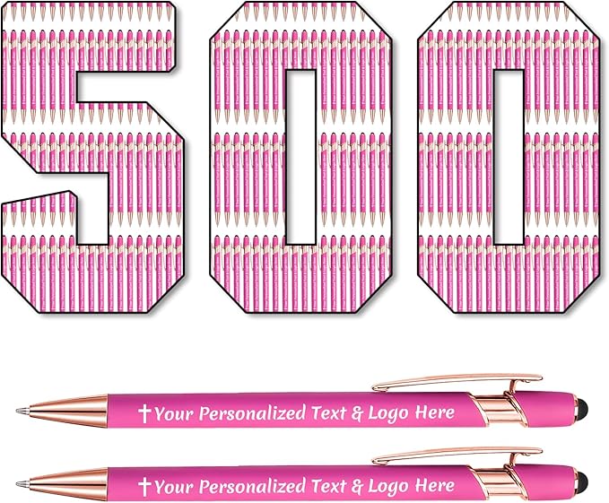 STREADVE 500 Personalized Custom Pens Engraved Writing Pen with Name Logo, Customized Promotional Items Stylus Pen Gifts for Women Realtor Quinceañera Wedding Business, Pink