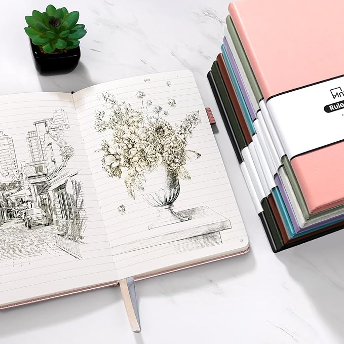 Annecy Lined Journal Notebook, Hardcover Leather Journal for Women & Men, 160 Numbered Pages, Medium 5.5" x 8.25", 100 GSM Thick Paper, Grey Green