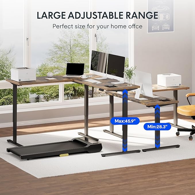 FLEXISPOT L Shaped Standing Desk, 71 x 63 Inch Electric Height Adjustable Corner Desk, Sit Stand Computer Workstation, Preset Controller, Home Office, Black Frame with Rustic Brown Top