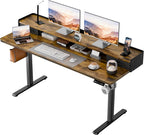 Homall Electric Standing Desk with 2 Drawers, Adjustable Height Computer Desk with Storage Sit Stand Table with Storage Shelf and Splice Board Quick Install for Home Office (Rustic Brown, 55 Inch)