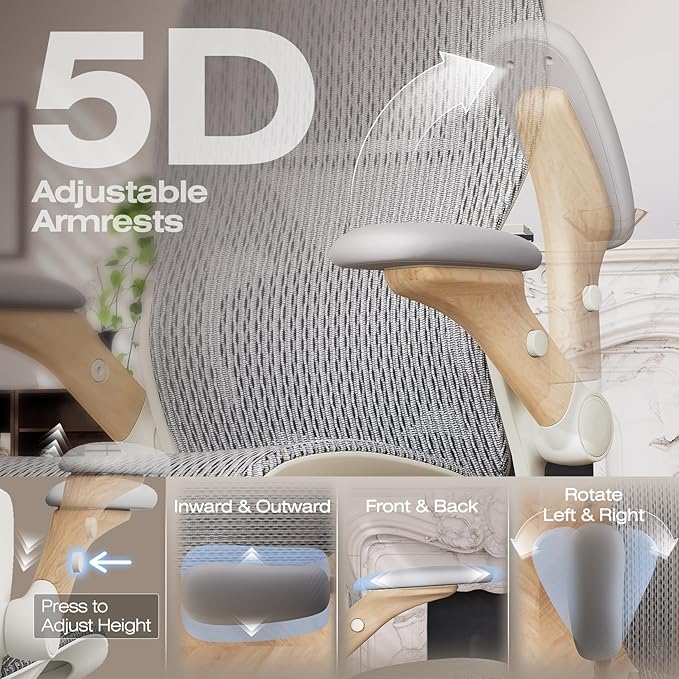 ELABEST X100 Ergonomic Office Chair with Footrest, Big and Tall Home Desk Chair with 5D Flip-Up Arms, Adjustable 7D Lumbar Support,High Back Rolling Computer Chair, Swivel Mesh Chairs (Foggy Morning)