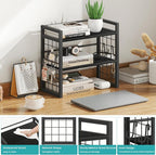 ELITEROO Desk Shelf Organizer, 2 Tier Desktop Bookshelf for Top of Desk Organization, Adjustable Wooden Storage Rack, Table Top Display Shelf for Home Office, Bedroom, Black