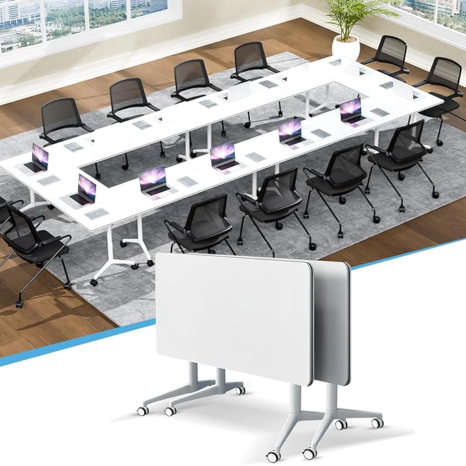 Conference Table,55.1''Folding Conference Room Table for 4-12 People,Mobile Flip Top MeetingTraining Table with Different Coulor and Styles for Offices, Classrooms,Meeting Room (2, A)