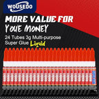 WOUSEDO 24 X 3g Super Glue Liquid, Clear Strong Adhesive,Fast Drying Cyanoacrylate Glue for Wood, Rubber, Leather, Hard Plastic, Metal, DIY Crafts and More