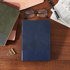 TSFPapier Lined Journal Notebook for Work College Ruled Note Book 5.79"x8.27" A5 PU Leather Daily Journaling 216 Pages for Women Men Writing Home School Supplies Business (Dark Blue)