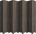 Cozy Castle Wood Room Divider, 8 Panels Folding Privacy Screen, 66.9'' Wall Divider, Barnwood Room Separator, Freestanding Partition, Temporary Wall for Decorative, Rustic Brown
