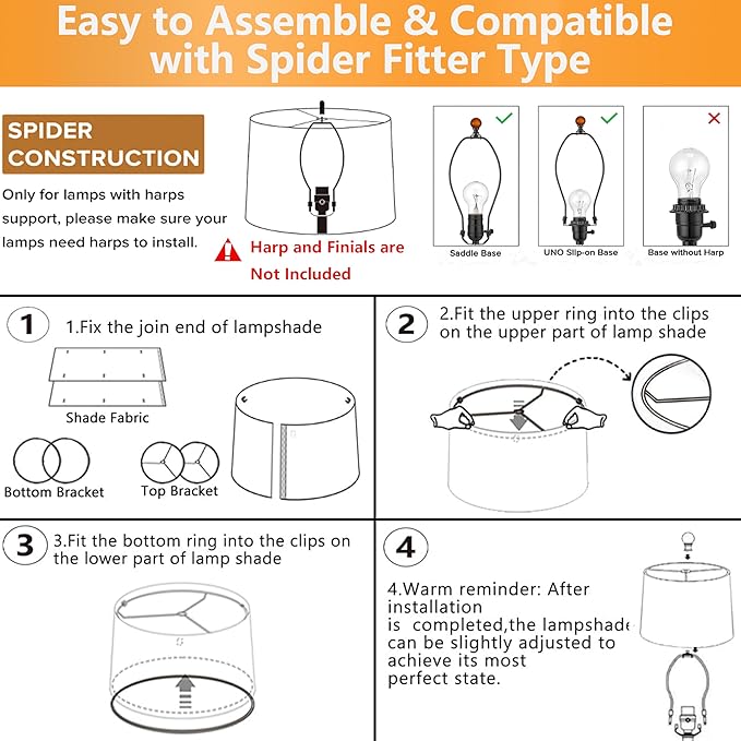White Texture Lamp Shades Set of 2 Drum Lampshades Replacemnt for Table Lamps Floor Lamps-11"Top × 13" Bottom × 10" High(Spider),Required Assembly-Modern Table Lamps for Bedrooms-By GO&SO