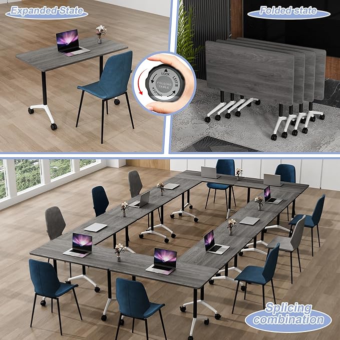 Conference Table Flip Top Mobile Conference Room Tables,Folding Conference Table with Wheels,Large Meeting Training Seminar Table Saving Space for Office Classroom(10C,61'')