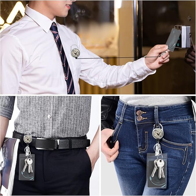 Giancomics Floral Owls Lanyards for Id Badges, Book ID Badge Holder with Retractable Reel, Flower Teacher Lanyard with Keychain Key Clip Carabiner Name Tag Card Holder Protector Office Women Gift