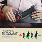 BWEGRHE Small Travel Wallets, Pink Cherry Blossom Slim Minimalist Front Pocket Wallet with Wristlet, RFID Blocking PU Leather Credit Card Holder with ID Window Change Purse for Men Women