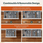 Silverware Organizer Large, Magnetic Connected Expandable 13 Slots Silverware Drawer Organizer from 21 to 37.4 Inches, Adjustable Flatware and Cutlery Holder, Bamboo Utensil Tray for Kitchen Gray