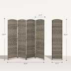 HOMCOM 4 Panel Room Divider, 6' Tall Folding Privacy Screen, Hand-Woven Freestanding Wall Partition for Home Office, Bedroom, Dark Rustic Oak