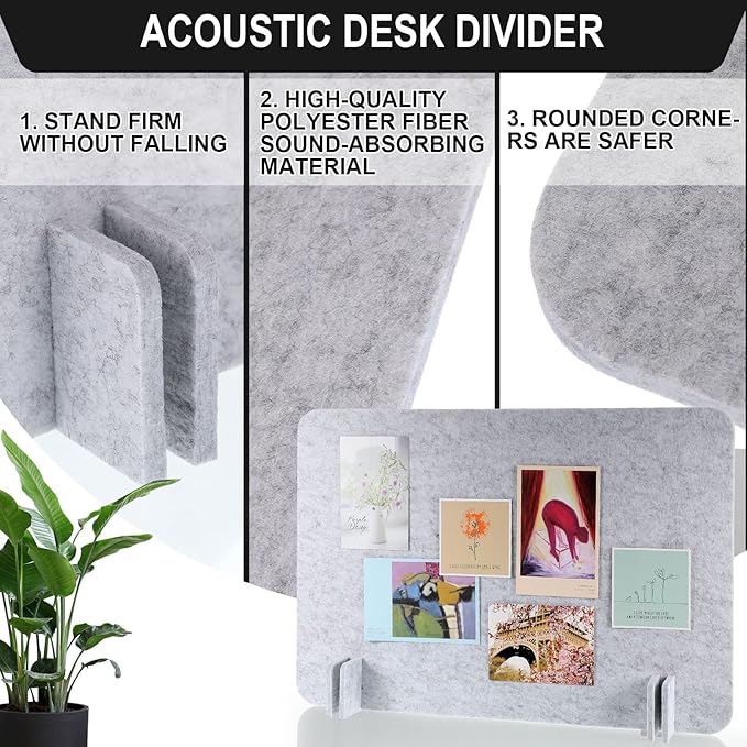 Fabbay 10 Pcs Acoustic Freestanding Desk Divider Desk Partition 16 x 24 Inch Table Freestanding Up Privacy Panel Visual Distraction and Noise Reducing for Office Furniture Classroom (Sliver Gray)