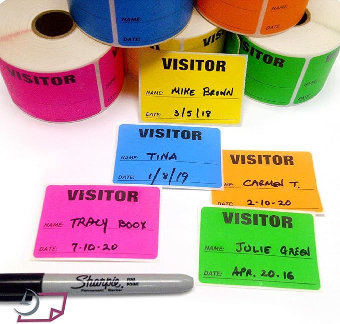 NextDayLabels - 3 x 2 Visitor Labels Pass, ID Labels and Safety Identification Badge Stickers 500 Per Roll (Fluorescent Pink)