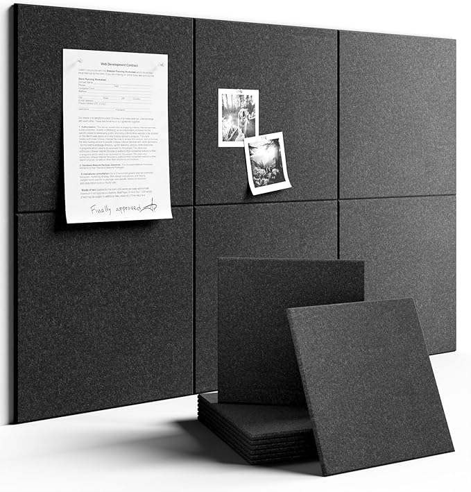 Fluxynara Large Felt Bulletin Board 36" x 24" Cork Board Alternative-6 Pack with 40 Safe Removable Adhesive Tabs, Cork Boards for Walls Cork Board for Home Office Classroom Pin Board - Charcoal Gray