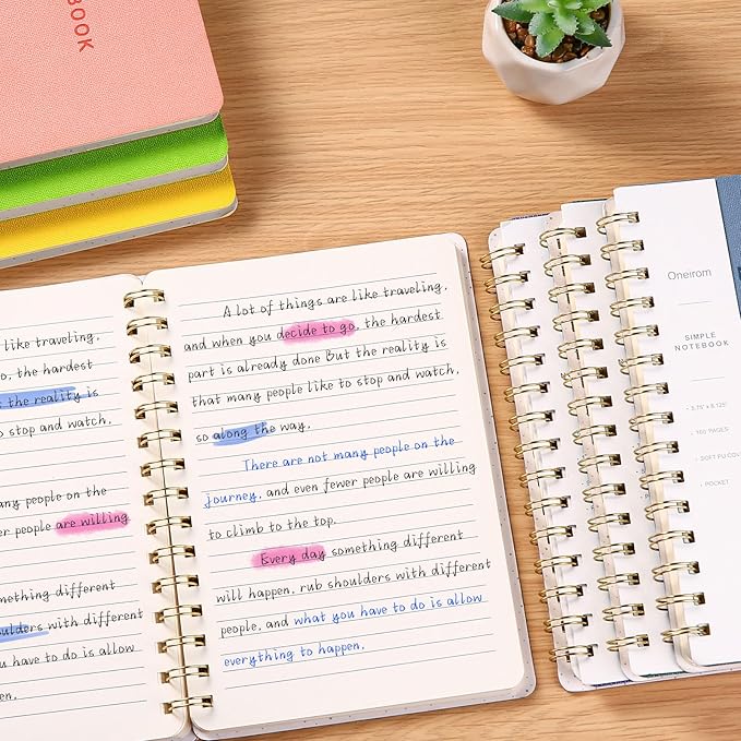 Spiral Notebook-5.75" x 8.125" College Ruled Journal with Inner Pockets and 160 Pages,PU Leather Cover Business Journal, Twin-Wire Binding Notebook Perfect for Office & Home School Supplies Light Pink