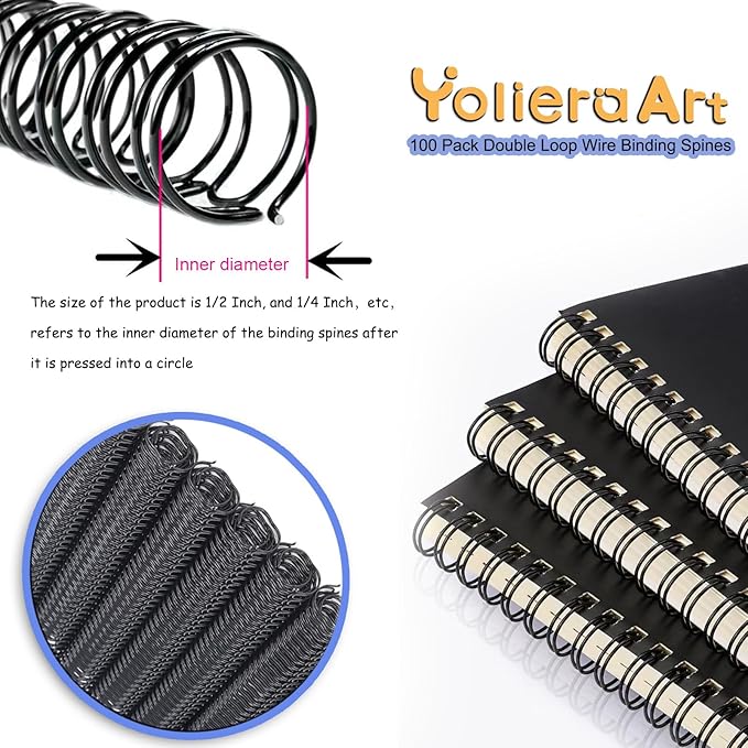 3:1 Pitch Double Loop Binding Wires, YolieraArt 100 Pack Spiral Spine Bindings, 9/16 Inch Wire Twin Binding for Book Binder Machine,Students and Coworkers (120 Sheet Capacity, 100P, White)