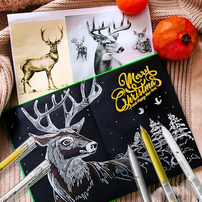 3 Colors 0.8mm Extra Fine Point 6-Pack Gel Pen Set – White, Gold & Silver Gel Ink Pens for Artists Drawing on Black Paper, Sketching, Bullet Journaling & Crafting