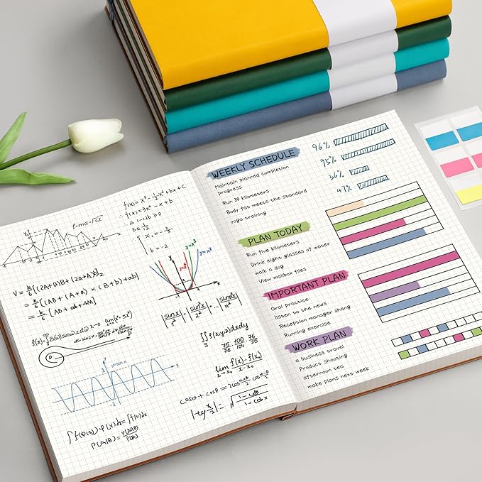 AHGXG Graph Paper Notebook - 320 Pages Grid Paper Notebook Large Journal B5, 100gsm Thick Graph Paper, Leather Softcover, Inner Pocket, 7.6'' X 10''- Green