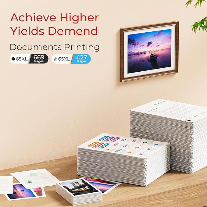 65XL Ink Cartridge Black/Color Combo Pack Replacement for HP 65XL High Yield Works with HP DeskJet 3752 3755 3700 3772 2655 2652 2622 Envy 5010 5012 5055 5052 AMP 100 Printer,Black, Tri-Color, 2-Pack