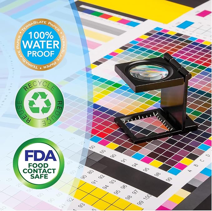 TerraSlate Waterproof Paper - Hydronote 54lb Multipurpose Copy Paper 8.5” x 11”, 100 Sheets, Inkjet Printer and Laser Printer Paper Compatible - Weather/Rain Proof, Durable, White Paper