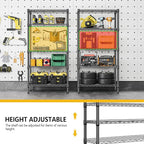 M MZG 1250 lbs 5 Tier Shelf Metal Storage Shelves Shelving Wire Rack Heavy Duty Closet Organizers for Garage Kitchen Bathroom Laundry Black 13.8" D x 29.5" W x 59.5" H