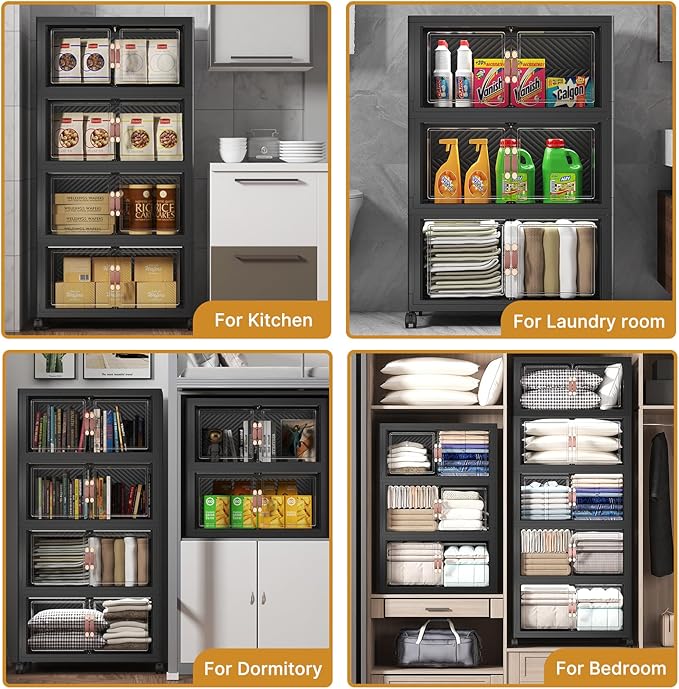 UAMFURI Extra Large Stackable Storage Bins with Lids & Wheels & Door, 1280QT-160QT/40GAL*8Pack Foldable Collapsible Closet Organizers, Plastic containers drawers for bedroom Dorm