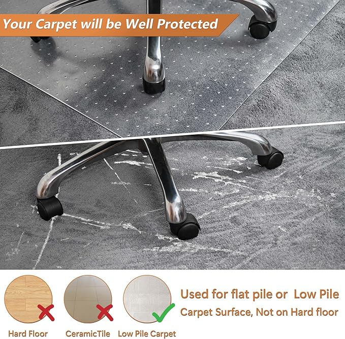 Office Chair Mat for Carpets - 46” x 60” Clear Carpet Chair Mats for Low Pile Carpeted Floors Home Office, Studded Floor Mat for Office Chair on Carpet