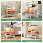 Giantex 12 Drawer Rolling Cart with Drawers, Storage Organizer Cart for Classroom Office School Teacher, Mobile Drawer Cart for Tools, Crafts, Small Printer, Macaron Multicolor