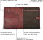 Leather Village Leather Portfolio Organizer - Professional Business Padfolio for Men & Women - Stylish Document Card Holder, Resume Folder, Folio for A4/Letter Size Writing Legal Pad, Red