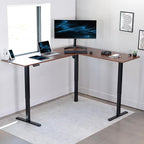 VIVO Electric Corner 75 x 63 inch L-Shaped Standing Desk, Memory Height Adjustment, Dark Walnut Top Black Frame, DESK-E3CTD-75