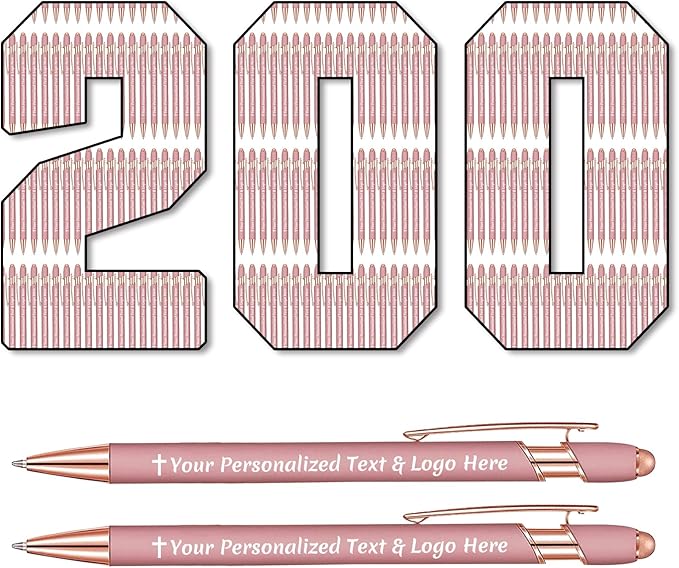 STREADVE 200 Personalized Custom Pens Engraved Writing Pen with Name Logo, Customized Promotional Items Stylus Pen Gifts for Women Realtor Nurse Wedding Business, Rose Gold