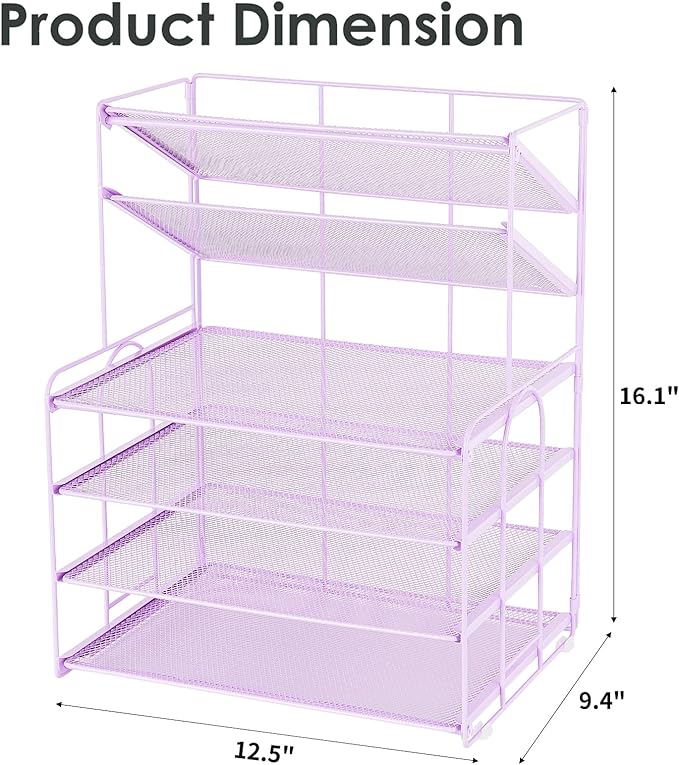 6-Tier Letter Tray Paper Organizer, Desk Organizers and Accessories, Desktop File Organizer, Office Desk Accessories for Office Supplies(Purple)