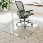 JAMBALAY 46″×36″ Tempered Glass Floor Mat, Heavy Duty Glass Office Chair Mat for Carpets or Hard Floors, Carpet Floor Mats with 12 Non Slip Pads for Easy Roll On, Thick 1/5″