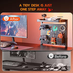 ARES WING Desk Clamp On Pegboard with 16 inches Organizer Shelf, Adjustable Above or Under Desk Storage Shelf Holds 44 lbs, Magnetic Metal Peg Board for Office and Gaming Accessories, Black