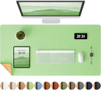 Aothia Double-Sided Desk Pad - 35.4" x 15.7"Leather Desk Mat, Eco Cork Desk Pad Protector,Large Mouse Pad,Waterproof Desk Blotter for Office/Home(Light Green)