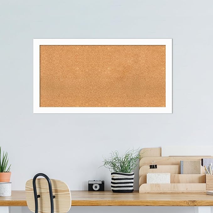 Amanti Art Natural Cork Board for Wall, 23x43 Vision Board with White Frame, Large Corkboard Office Decor for Home Organization, Casual Corkboard Pinboard to Display Items for Home Organization in