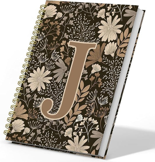 Initial J Personalized Journal Notebook, Boho Floral Journaling Notebooks for Women Girls, Costom Monogrammed Gifts for Women Mom Girls Friends, Letter Spiral Notebook, 5.5x8.3