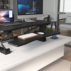 Mount-It! Standing Desk Converter, 48" Wide Sit Stand Desk Riser with Dual Gas Spring Handles, Height Adjustable from 6"–19.25", Extra Large Tabletop for 2 Monitors, Keyboard Tray & Device Slot, Black