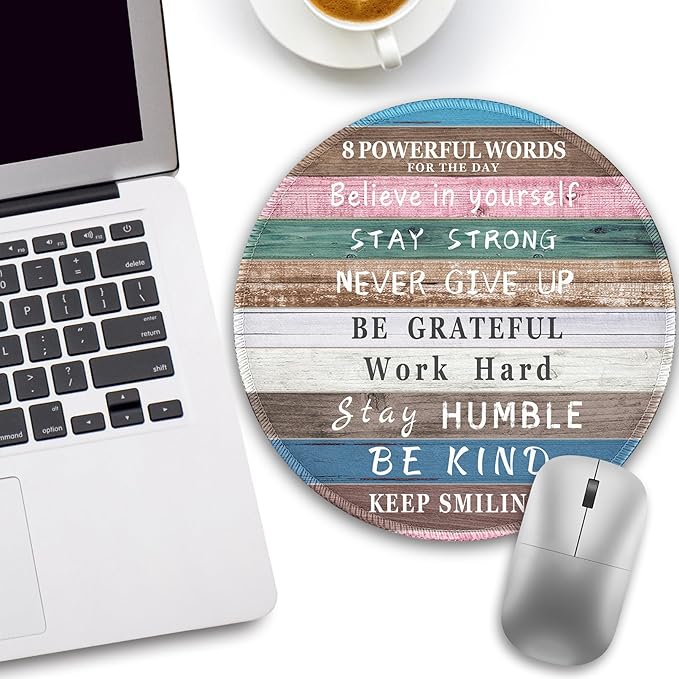 Inspirational Quote Work Mouse Pad, Positive Desk Small Round Mouse Pads, Mini Travel Mousepad for Wireless Computer Laptop, Office Desk Accessories, 8.6 x 8.6 inch