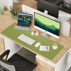 Leather Desk pad Protector, Large Desk mat with Natural Cork & PU Leather,Mouse pad,Non-Slip Office Desk Mat,Waterproof Desk Writing Pad for Office and Home (47in*17in, Olive Green)