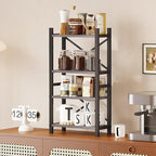 Homeiju Desktop Bookshelf, 4-Tier Stackable Narrow Desk Bookcase, Adjustable Industrial Desk Organizer Display Shelf, Wood Desktop Book Organizer for Living Room, Bedroom and Home Office(Grey)