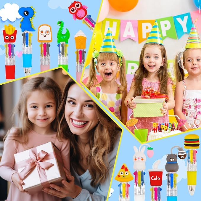 100Pcs Mini Multicolor Pens in One 4-in-1 Cute Pens Bulk for Kids, Ballpoint Pen for Birthdays and Children's Parties, Fun Gifts Assorted Ink Kawaii Pen