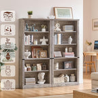 RWYHG 70" Grey Tall Bookshelf Set of 4,5-Tier Thick Wooden Book Shelf with Adjustable Shelves,Free Standing Farmhouse Bookcase with Open Display Storage,Floor Vintage Bookshelves for Living Room