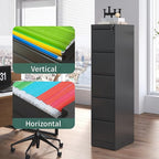 FLIXELIO 5 Drawer File Cabinet with Lock,Metal Vertical Filing Cabinets for Home Office,Heavy Duty File Storage Cabinet for Letter/Legal/A4/F4 Size File,Assembly Require (Black, Vertical 5 Drawer)