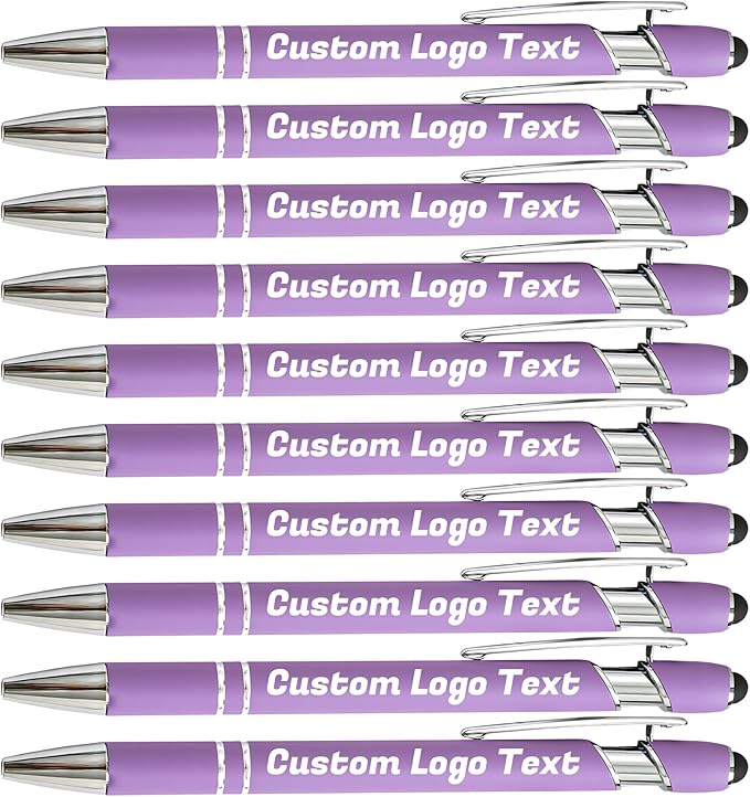 HEYZARDA Personalized Pens with Name Text Logo Custom Ballpoint Pen for Business Office Events with Stylus for Touchscreen 20 Pcs Purple
